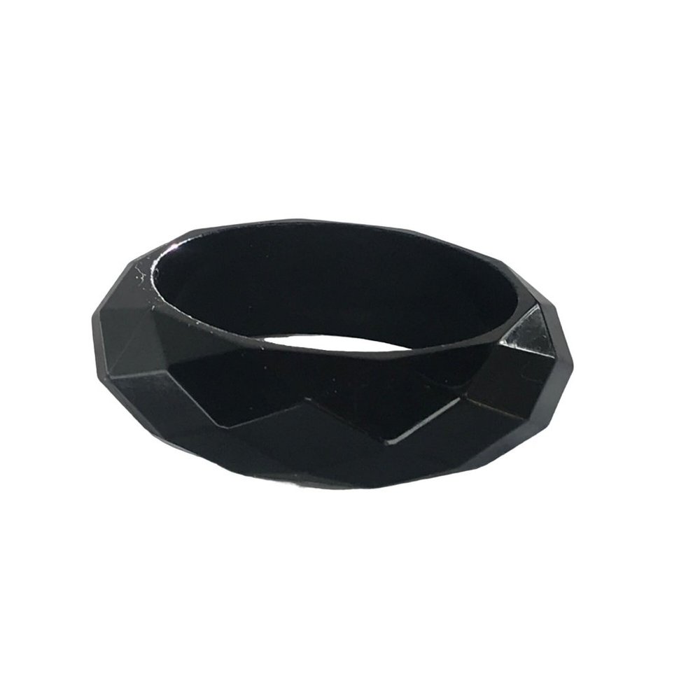 Vintage Black Opaque Honeycomb Faceted Lucite Bangle Bracelet
